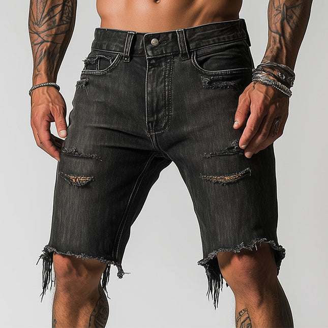 Men's Retro Slim Fit Ripped Denim Shorts | Vintage Style | High-Quality Fabric | Breathable Summer Wear | Casual | Fashionable Design | Durable | Comfortable | Perfect for Beach or Casual Outings