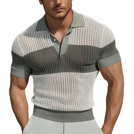 Men's Summer Polo Shirt | Business Casual Colorblock | Knitted Mesh Fabric | Breathable and Lightweight | Short Sleeve | Stylish Modern Design | Versatile for Work and Casual | Sizes S to 3XL