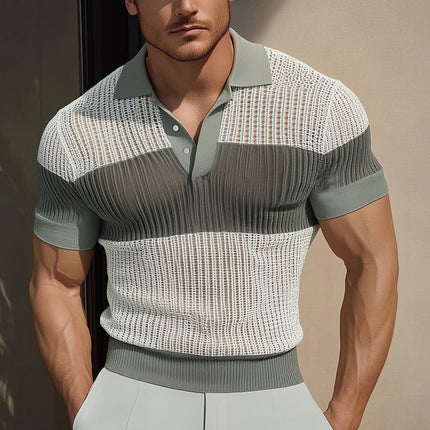 Men's Summer Polo Shirt | Business Casual Colorblock | Knitted Mesh Fabric | Breathable and Lightweight | Short Sleeve | Stylish Modern Design | Versatile for Work and Casual | Sizes S to 3XL