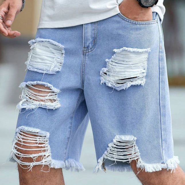 Men's Retro Denim Shorts | Ripped Raw Edge | Summer Casual Style | Comfortable High-Quality Fabric | Versatile Relaxed Fit | Vintage Inspired | Perfect for Beach & Strolls