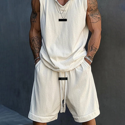 Men's Hooded Two Piece Set | Sleeveless Top & Shorts | Solid Color | Casual & Sportswear | Breathable Fabric | Elastic Waist | Versatile & Stylish | Comfortable Fit | Activewear Outfit