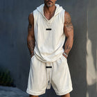 Men's Hooded Two Piece Set | Sleeveless Top & Shorts | Solid Color | Casual & Sportswear | Breathable Fabric | Elastic Waist | Versatile & Stylish | Comfortable Fit | Activewear Outfit