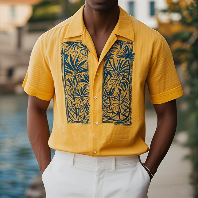 Men's Hawaiian Style Shirt | Cotton Linen Blend | Short Sleeve | Summer Casual | Tropical Print | Relaxed Fit | Breathable Fabric | Perfect for Beach & Casual Outings | Easy Care