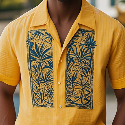 Men's Hawaiian Style Shirt | Cotton Linen Blend | Short Sleeve | Summer Casual | Tropical Print | Relaxed Fit | Breathable Fabric | Perfect for Beach & Casual Outings | Easy Care
