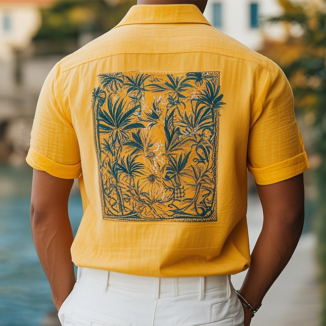 Men's Summer Shirt | Hawaiian Style | Cotton Linen Blend | Back Print | Casual Short Sleeve | Lightweight & Breathable | Classic Fit | Ideal for Beach Days & Summer Gatherings