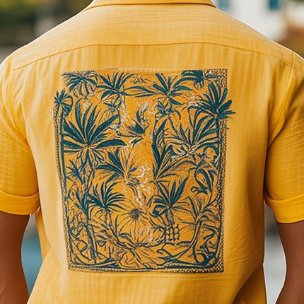 Men's Summer Shirt | Hawaiian Style | Cotton Linen Blend | Back Print | Casual Short Sleeve | Lightweight & Breathable | Classic Fit | Ideal for Beach Days & Summer Gatherings