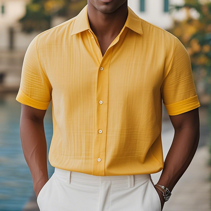 Men's Summer Shirt | Hawaiian Style | Cotton Linen Blend | Back Print | Casual Short Sleeve | Lightweight & Breathable | Classic Fit | Ideal for Beach Days & Summer Gatherings
