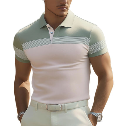 Men's Polo Neck T-Shirt | Summer Business Casual | Color Block Design | Cotton-Polyester Blend | Lightweight & Breathable | Elegant Style | Office & Casual Wear | Short Sleeves | Available S-3XL