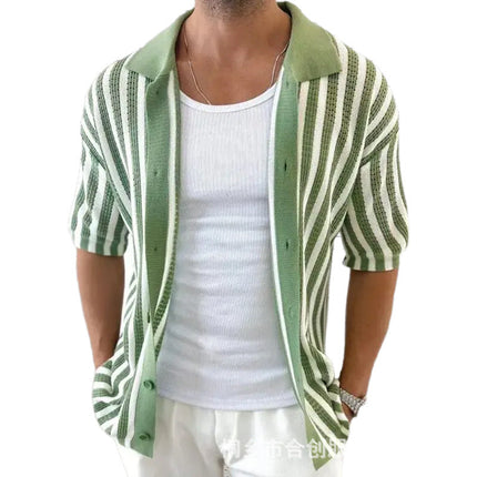 Men's Striped Knitted Summer Shirt | Casual Short Sleeve | Soft Lightweight Fabric | Breathable Comfort | Versatile Design for Modern Look | Durable High-Quality Stitching | Perfect for Warm Weather