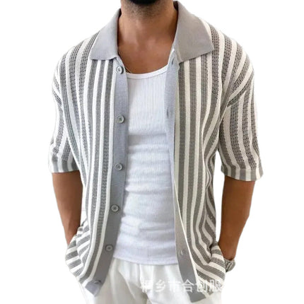 Men's Striped Knitted Summer Shirt | Casual Short Sleeve | Soft Lightweight Fabric | Breathable Comfort | Versatile Design for Modern Look | Durable High-Quality Stitching | Perfect for Warm Weather