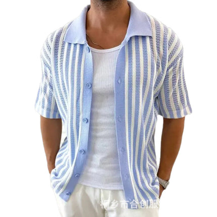 Men's Striped Knitted Summer Shirt | Casual Short Sleeve | Soft Lightweight Fabric | Breathable Comfort | Versatile Design for Modern Look | Durable High-Quality Stitching | Perfect for Warm Weather