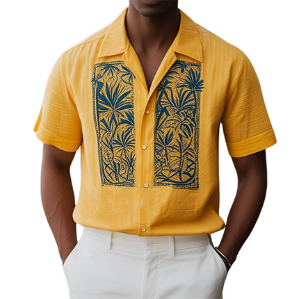 Men's Hawaiian Style Shirt | Cotton Linen Blend | Short Sleeve | Summer Casual | Tropical Print | Relaxed Fit | Breathable Fabric | Perfect for Beach & Casual Outings | Easy Care