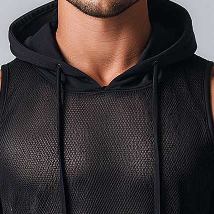 Men's Breathable Hooded Tank Top | Summer Hollow Mesh | Lightweight Activewear | Sleeveless Design | Trendy Cool Fabric | Stylish Casual Top | Perfect for Warm Weather