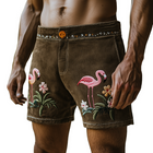 Men's Summer Hawaiian Embroidered Thin Suede Shorts | Casual Relaxed Fit | Lightweight Breathable Fabric | Functional Pockets | Versatile Style | Easy Care | Perfect for Beach & BBQ