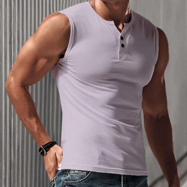 Men's Cotton Linen Blend Henley Tank Top | Summer Sleeveless Shirt | Casual Lightweight Sleeveless Top | Button Detail | Breathable Fabric | Warm Weather Fashion | MTA2306D0P