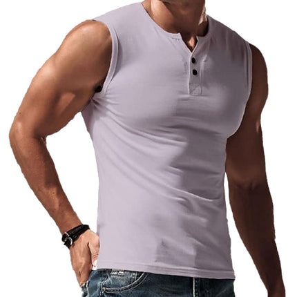 Men's Cotton Linen Blend Henley Tank Top | Summer Sleeveless Shirt | Casual Lightweight Sleeveless Top | Button Detail | Breathable Fabric | Warm Weather Fashion | MTA2306D0P