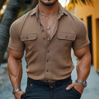Men's Summer Short Sleeve Shirt | Basic Textured Button-Up | Lightweight Cotton | Breathable Fabric | Spread Collar | Casual Semi-Formal Wear | Sizes S-3XL | Classic Versatile Design