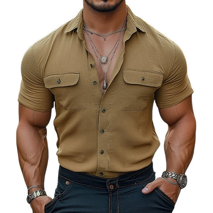 Men's Summer Short Sleeve Shirt | Basic Textured Button-Up | Lightweight Cotton | Breathable Fabric | Spread Collar | Casual Semi-Formal Wear | Sizes S-3XL | Classic Versatile Design