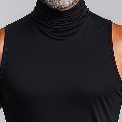 Men's Turtleneck Tank Top | Summer Fashion | Elegant Cotton Linen Blend | Breathable Sleeveless | Neutral Colors | Comfortable Versatile Style | Ideal for Casual and Refined Occasions