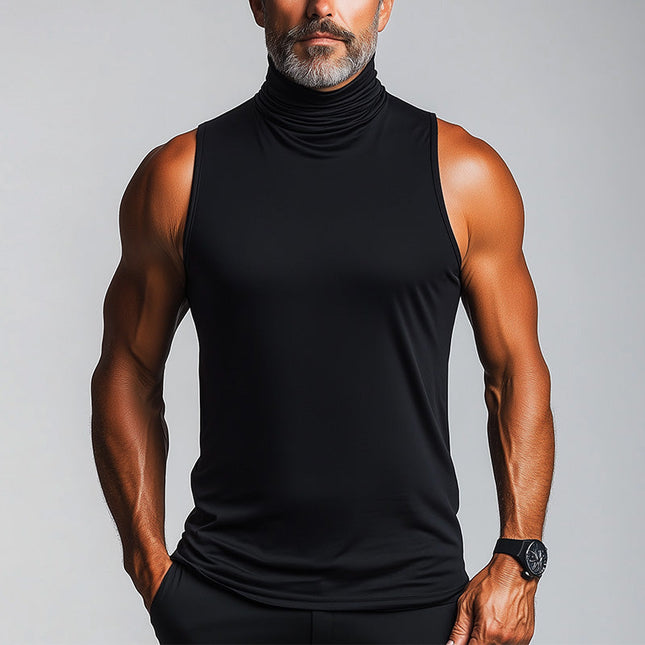 Men's Turtleneck Tank Top | Summer Fashion | Elegant Cotton Linen Blend | Breathable Sleeveless | Neutral Colors | Comfortable Versatile Style | Ideal for Casual and Refined Occasions
