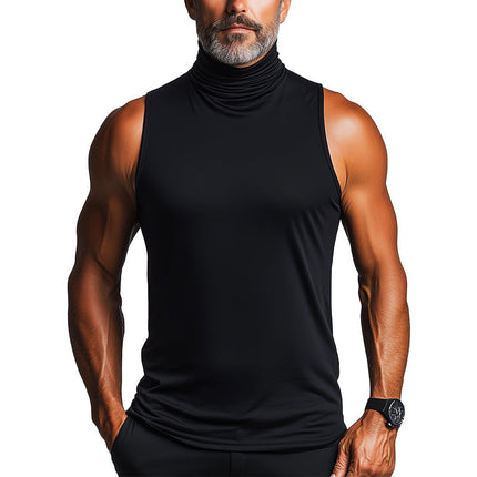 Men's Turtleneck Tank Top | Summer Fashion | Elegant Cotton Linen Blend | Breathable Sleeveless | Neutral Colors | Comfortable Versatile Style | Ideal for Casual and Refined Occasions