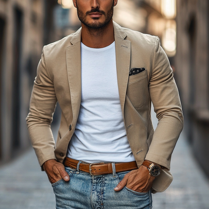 Men's Slim Fit Blazer | Breathable Cotton | Notched Lapel | Single Breasted | Versatile Style | Functional Pockets | Easy Care | Casual & Professional Wear | Lightweight Outerwear