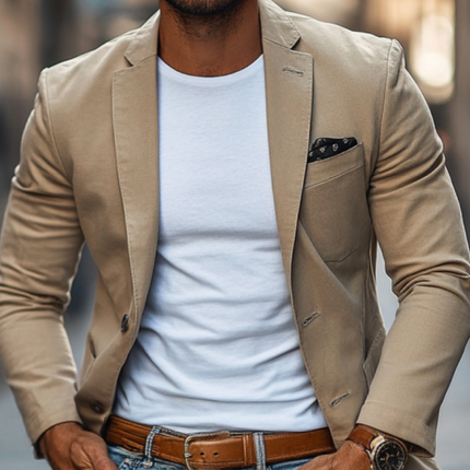 Men's Slim Fit Blazer | Breathable Cotton | Notched Lapel | Single Breasted | Versatile Style | Functional Pockets | Easy Care | Casual & Professional Wear | Lightweight Outerwear