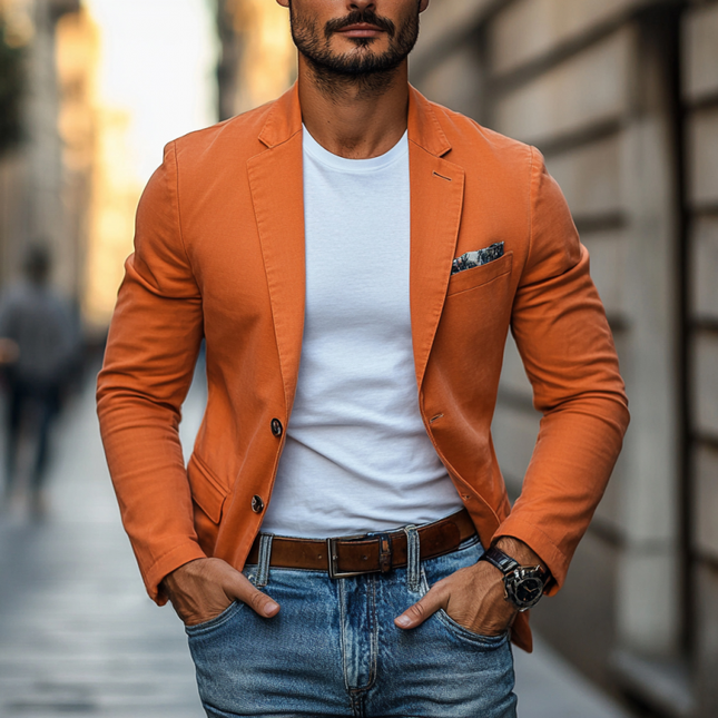 Men's Slim Fit Blazer | Breathable Cotton | Notched Lapel | Single Breasted | Casual Elegant Outerwear | Tailored Comfort | Versatile Day-to-Night Wear | Functional Pockets | Multiple Sizes Available