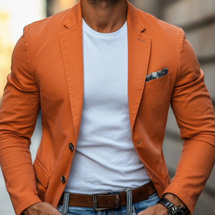 Men's Slim Fit Blazer | Breathable Cotton | Notched Lapel | Single Breasted | Casual Elegant Outerwear | Tailored Comfort | Versatile Day-to-Night Wear | Functional Pockets | Multiple Sizes Available
