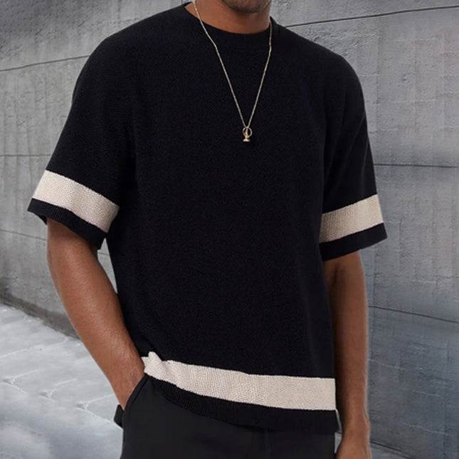 Men's Modern Crew Neck T-Shirt | Contrast Knit | Short Sleeve | Breathable Fabric | Stylish Design | Casual Wear | Vibrant Colors | Flattering Fit | Versatile Wardrobe Essential