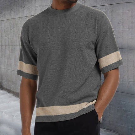 Men's Modern Crew Neck T-Shirt | Contrast Knit | Short Sleeve | Breathable Fabric | Stylish Design | Casual Wear | Vibrant Colors | Flattering Fit | Versatile Wardrobe Essential
