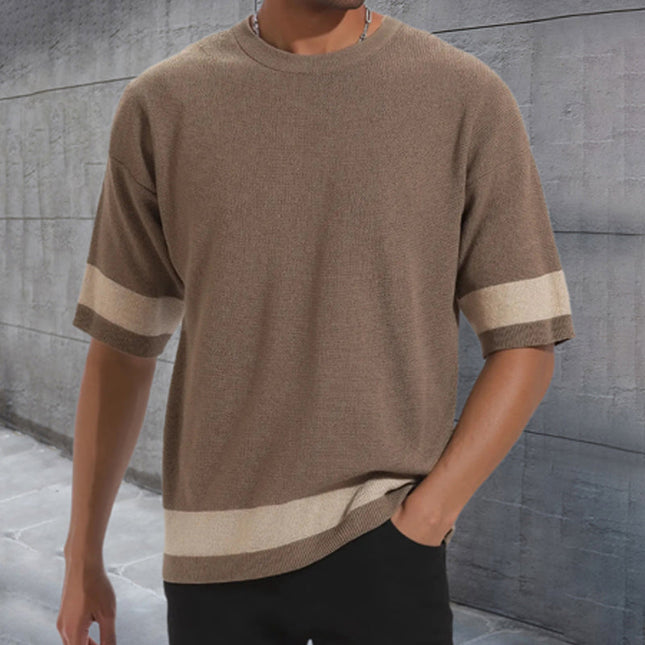 Men's Modern Crew Neck T-Shirt | Contrast Knit | Short Sleeve | Breathable Fabric | Stylish Design | Casual Wear | Vibrant Colors | Flattering Fit | Versatile Wardrobe Essential