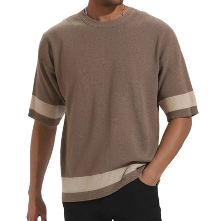Men's Modern Crew Neck T-Shirt | Contrast Knit | Short Sleeve | Breathable Fabric | Stylish Design | Casual Wear | Vibrant Colors | Flattering Fit | Versatile Wardrobe Essential
