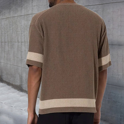 Men's Modern Crew Neck T-Shirt | Contrast Knit | Short Sleeve | Breathable Fabric | Stylish Design | Casual Wear | Vibrant Colors | Flattering Fit | Versatile Wardrobe Essential