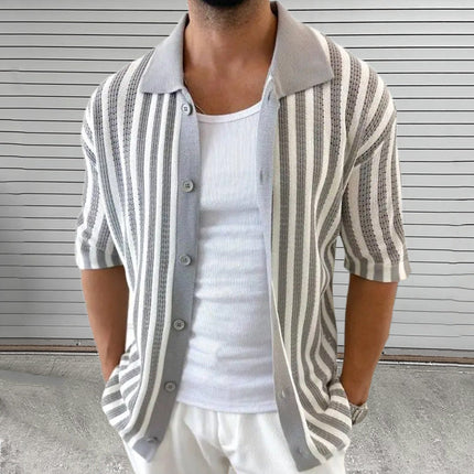 Men's Striped Knitted Summer Shirt | Casual Short Sleeve | Soft Lightweight Fabric | Breathable Comfort | Versatile Design for Modern Look | Durable High-Quality Stitching | Perfect for Warm Weather