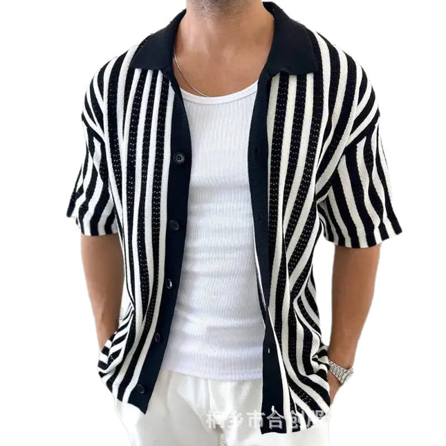 Men's Striped Knitted Summer Shirt | Casual Short Sleeve | Soft Lightweight Fabric | Breathable Comfort | Versatile Design for Modern Look | Durable High-Quality Stitching | Perfect for Warm Weather
