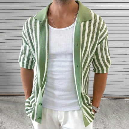 Men's Striped Knitted Summer Shirt | Casual Short Sleeve | Soft Lightweight Fabric | Breathable Comfort | Versatile Design for Modern Look | Durable High-Quality Stitching | Perfect for Warm Weather