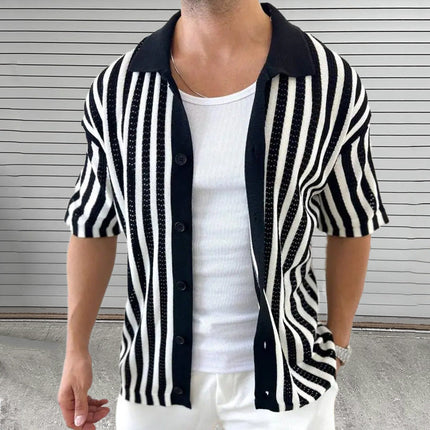 Men's Striped Knitted Summer Shirt | Casual Short Sleeve | Soft Lightweight Fabric | Breathable Comfort | Versatile Design for Modern Look | Durable High-Quality Stitching | Perfect for Warm Weather