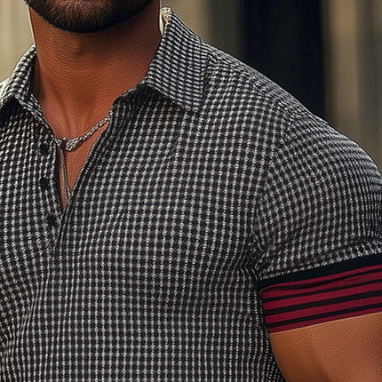 Men's Polo Shirt | Summer Business Wear | Black and White Checkered | Cotton Blend | Short Sleeve | Classic Polo Collar | Casual Office Style | Sizes S to 3XL | Machine Washable | Comfortable Breathable Fabric