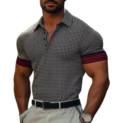 Men's Polo Shirt | Summer Business Wear | Black and White Checkered | Cotton Blend | Short Sleeve | Classic Polo Collar | Casual Office Style | Sizes S to 3XL | Machine Washable | Comfortable Breathable Fabric