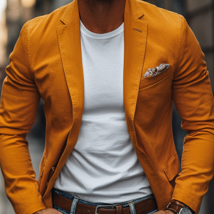 Men's Slim Fit Blazer | Casual Premium Washed Cotton | Notched Lapel | Single Breasted | Breathable | Versatile Styling | Lightweight | Modern Tailored Design | Machine Washable | Ideal for Spring Summer Fall