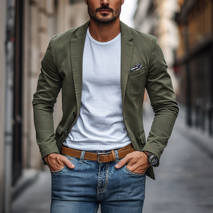 Men's Slim Fit Blazer | Premium Washed Cotton | Casual Single Breasted | Notched Lapel | Lightweight Durable Fabric | Ideal for Spring Summer | Versatile Styling | Breathable Comfort | Modern Tailored Jacket