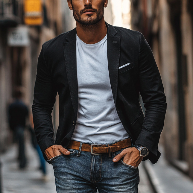 Men's Premium Cotton Blazer | Washed Slim Fit | Notched Lapel | Single Breasted | Casual Smart Style | Breathable Fabric | Ideal for Spring & Summer | Multiple Pockets | Easy-to-Maintain | Versatile Wear