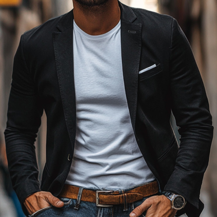 Men's Premium Cotton Blazer | Washed Slim Fit | Notched Lapel | Single Breasted | Casual Smart Style | Breathable Fabric | Ideal for Spring & Summer | Multiple Pockets | Easy-to-Maintain | Versatile Wear