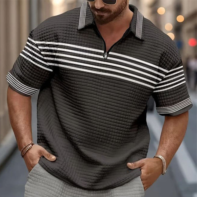 Men's Summer Waffle Polo Shirt & Shorts Set | Business Casual | Cotton Blend | Lightweight & Breathable | Short Sleeve Polo with Button-Up Placket | Elastic Waist Shorts with Pockets | Sizes S-3XL