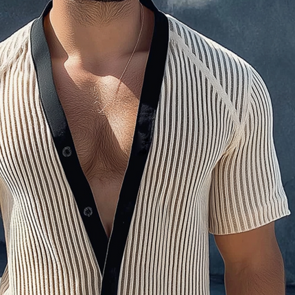 Men's Retro Casual Shirt | Mesh Knit Fabric | Collarless Design | Short Sleeve | Breathable & Lightweight | Perfect for Spring, Summer & Early Autumn | Stylish & Comfortable | Sizes S-3XL | Ideal for Casual Outings