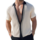 Men's Short Sleeve Mesh Knit Shirt | Retro Collarless Casual Top | Breathable Summer Wear | Lightweight Vintage Style | Fashionable Relaxed Fit | Available in S to 3XL | Ideal for Spring & Summer