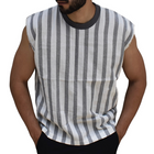 Men's Striped Linen Tank Top | Retro Casual Sleeveless Shirt | Round Neck | Summer Beach Wear | Breathable Fabric | Vintage Style | Multiple Sizes