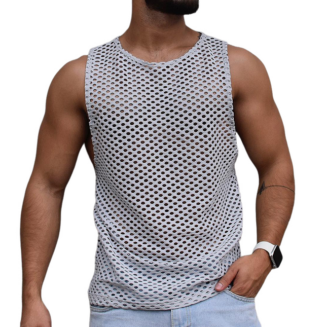 Men's Tank Top | Retro Mesh | Crew Neck Sleeveless | Breathable Lightweight | Casual & Athletic Style | Comfortable Fit | Versatile Warm Weather Shirt | Large Mesh Fabric | Ideal for Spring & Summer | Sizes S-3XL