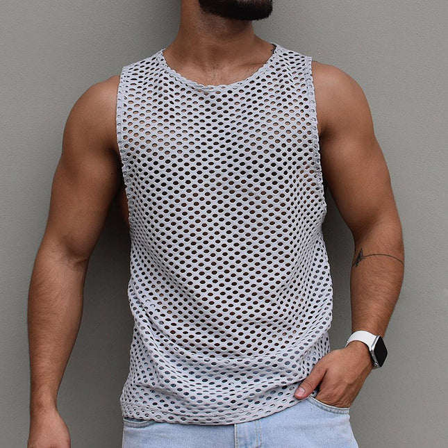 Men's Tank Top | Retro Mesh | Crew Neck Sleeveless | Breathable Lightweight | Casual & Athletic Style | Comfortable Fit | Versatile Warm Weather Shirt | Large Mesh Fabric | Ideal for Spring & Summer | Sizes S-3XL